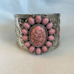Pink Howlite Gemstone Cuff Bracelet